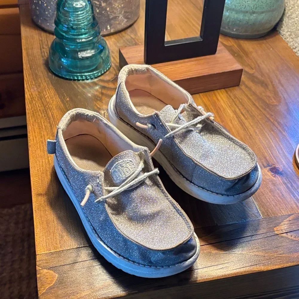 Hey Dude Sparkly Silver Kids Shoes